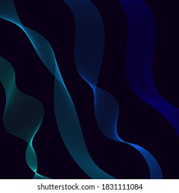 Abstract flowing ribbons of different colors. Wave of the many colored lines. Design elements. Abstract wavy stripes on dark, isolated background. Curved smooth tape. Vector illustration