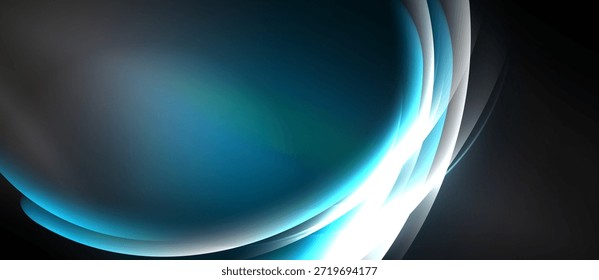 Formas Abstractas que fluyen, azules fríos, blancos dominan. Los Gradientes suaves crean un efecto visual dinámico. Diseño minimalista, estética moderna.