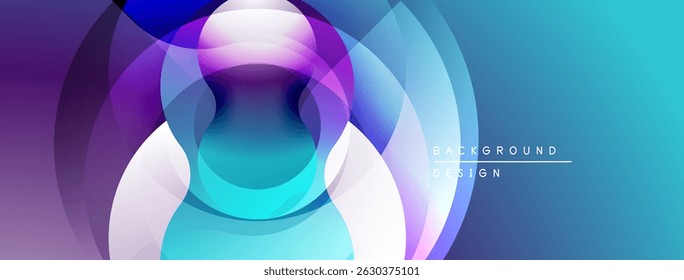 Abstract flowing shapes create vibrant, dynamic background. Purple, blue hues blend seamlessly, forming circular patterns. Modern design element.