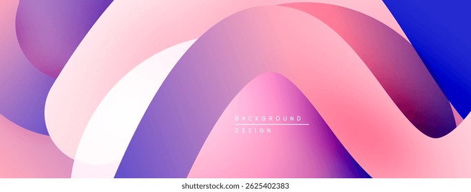 Abstract flowing shapes, pinks, purples, blues create dynamic background. Gradient colors blend seamlessly, modern design element.