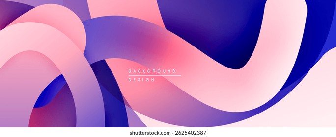 Abstract flowing shapes, pinks, purples create modern background. Smooth gradients suggest movement, depth. Minimalist design.