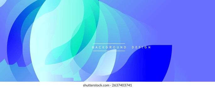 Abstract flowing shapes, vibrant blue hues dominate design. Gradient colors create dynamic visual effect. Modern background element.
