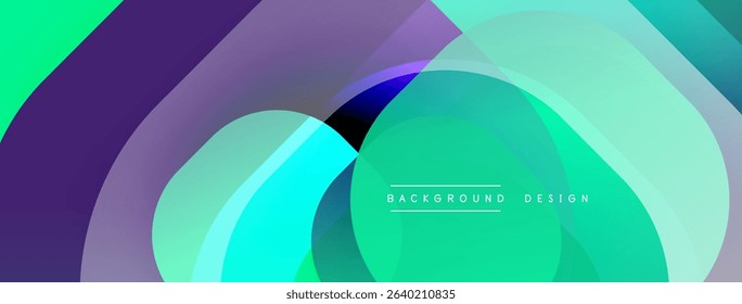 Abstract flowing shapes, vibrant colors blend. Modern design, gradient layers create dynamic visual effect. Turquoise, purple hues dominate composition.