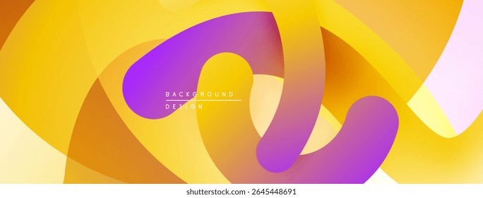 Abstract flowing shapes, vibrant yellow, purple hues. Modern design, smooth gradients create dynamic visual effect. Background element.