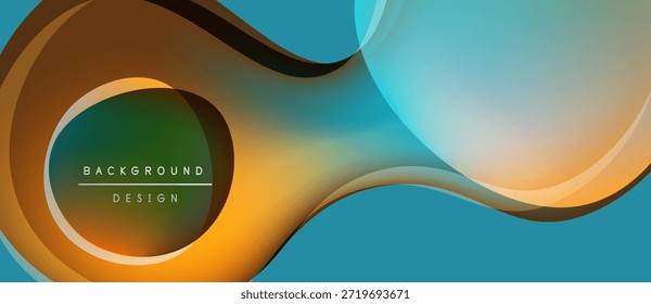 Formas de fluxo abstratas, contrastes laranja quente azul-turquesa fresco. O design moderno apresenta curvas em camadas, cores de gradiente, sobreposição de texto.