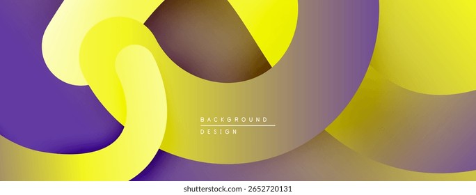 Abstract flowing shapes, yellow, purple hues. Modern design, smooth gradients create dynamic composition. Minimalist aesthetic.
