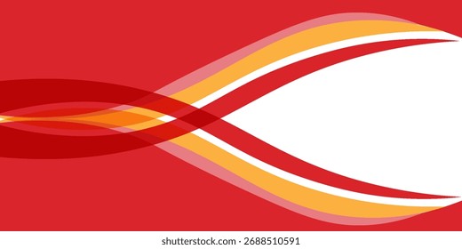 Abstract flowing wave background with red, orange, and white curved lines. Modern dynamic design with overlapping gradient ribbons creating motion and energy.