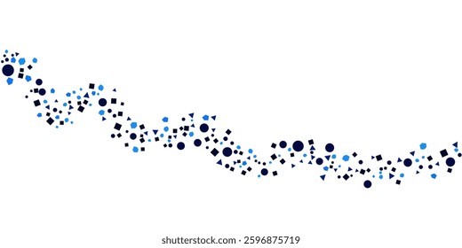 Abstract flowing wave of blue scattered geometry shape in dynamic motion on transparent background