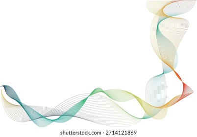 Abstract flowing wave frame with smooth curved lines and soft gradient colors on white background. Modern minimal line art ideal for banners, presentations, branding, and digital layouts.