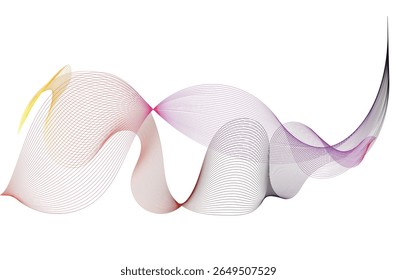 Abstract flowing wave with gradient lines in red, purple, and black on white background. Modern stylish design for music, fashion, or tech branding