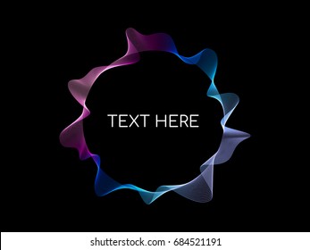 Abstract flowing wave lines circle frame with colorful soft tone color palette for design element on black background