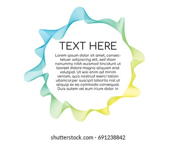 Abstract flowing wave lines circle frame with colorful soft tone color palette for design element on white background