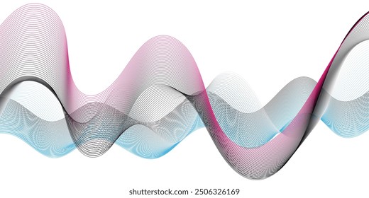 Abstract flowing wave lines. Digital frequency equalizer. digital Stylized line art background. Vector