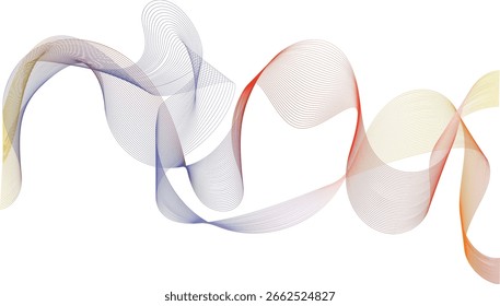 Líneas ondulatorias fluidas Abstractas en colores degradados de rojo, azul y amarillo sobre fondo blanco. Diseño de movimiento elegante perfecto para tecnología, música o imágenes creativas modernas