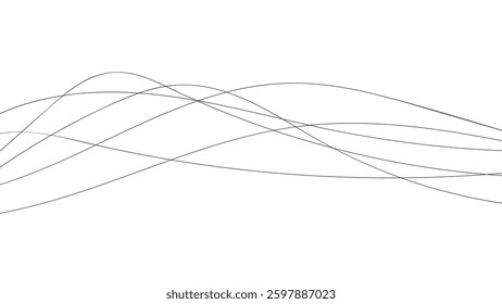 Abstract flowing wave lines in a minimalist black and white design. Perfect for backgrounds, modern compositions, digital art, and elegant decorative elements. Smooth curves add motion and harmony.