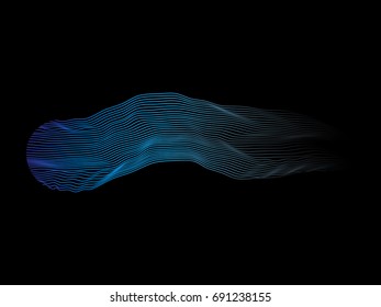 Abstract flowing wave lines moving motion on black background for design element