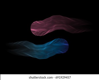 Abstract flowing wave lines moving motion on black background for design element