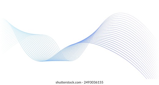 Abstract flowing wave lines on white background. Dynamic sound wave. Modern purple blue gradient wavy lines. Design element.