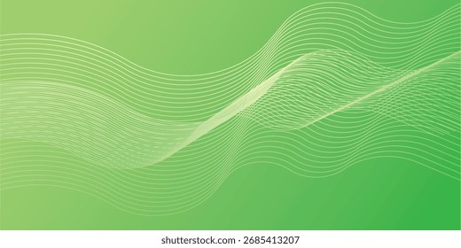 Abstract Flowing Wave Lines on Green Gradient Background