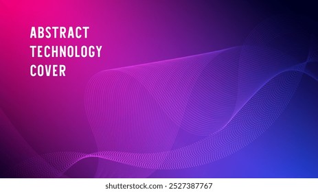 Líneas ondulatorias que fluyen Abstractas sobre un fondo púrpura-rosa degradado, ideal para diseños de tecnología y medios digitales.