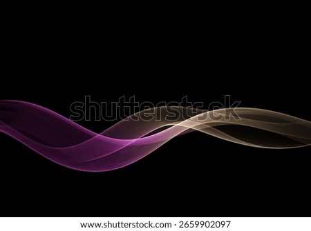 Abstract flowing wave lines in purple and gold on black background
