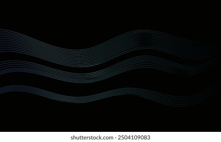 Abstract flowing wave lines surface on black background for design element, banner, etc