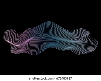 Abstract flowing wave lines surface with colorful soft tone color palette on black background for design element, banner, etc