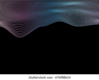 Abstract flowing wave lines surface with colorful soft tone color palette on black background for design element, banner, etc