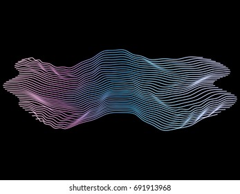 Abstract flowing wave lines surface with colorful soft tone color palette on black background for design element, banner, etc