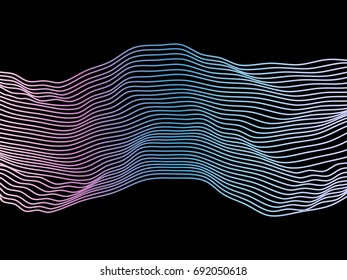 Abstract flowing wave lines surface with colorful soft tone color palette on black background for design element, banner, etc