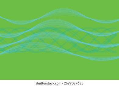 Líneas ondulatorias Abstractas en turquesa sobre un fondo verde vibrante, creando un visual moderno y dinámico.
