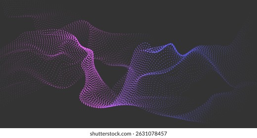 Onda de fluxo abstrata de partículas. Elemento de movimento digital para design moderno. Tecnologia fundo escuro.