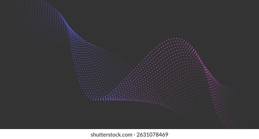 Abstract flowing wave of particles. Digital motion element for modern design. Technology dark background.