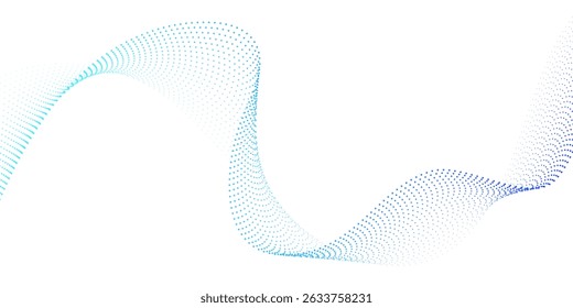 Abstract flowing wave of particles. Digital motion element for modern design. Technology dark background.