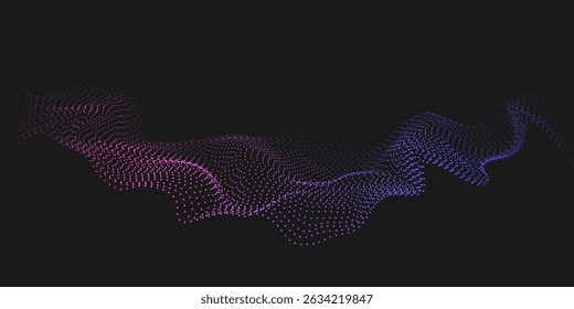 Abstract flowing wave of particles. Digital motion element for modern design. Technology dark background.