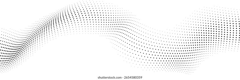 Padrão abstrato de onda fluida composto de pontos pretos em um fundo branco limpo