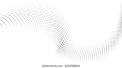 Abstract flowing wave pattern composed of small black dots on a white background