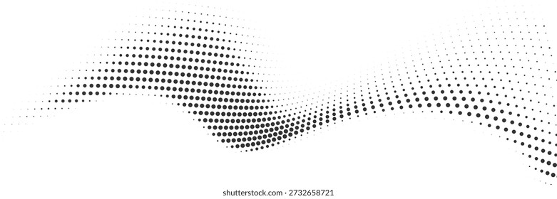 Abstract flowing wave pattern composed of numerous small black dots on a white background