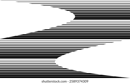 Abstract Flowing Wave Pattern with Smooth Curved Lines on a White Background, Creating a Dynamic and Modern Optical Illusion Design