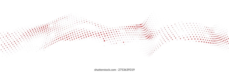 Abstract flowing wave of red dots on a white background, symbolizing energy, passion, or digital signals.
