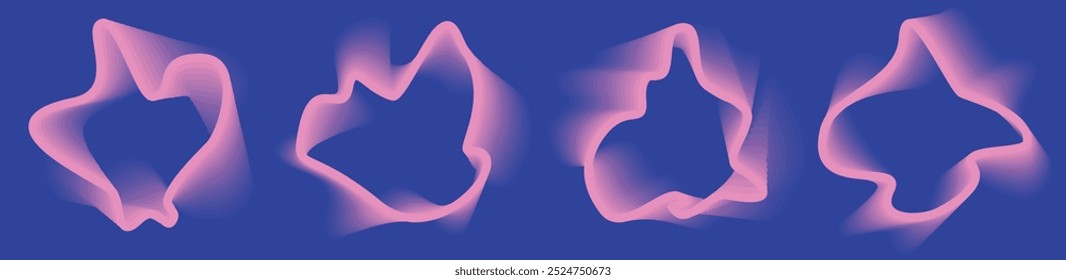 Abstrato forma de onda de fluxo com tom suave colorido. Borda do quadro    linha de espiral criada usando a ferramenta mesclar.  Elemento de design no plano de fundo de cor de gradiente roxo e rosa. Vetor