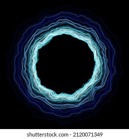 Resumen de la superficie ondulada de las líneas redondeadas con paleta de color de tono azul sobre fondo negro para elemento de diseño, pancarta