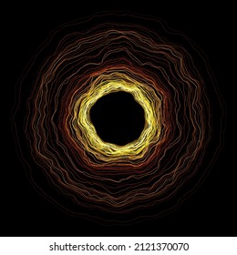 Abstract flowing wave surface of circle lines with yellow-orange tone color palette on black background for design element, banner