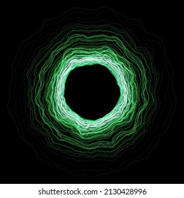Abstract flowing wave surface of circle lines with green tone color palette on black background for design element, banner