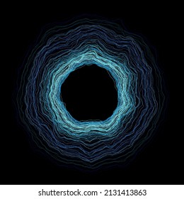Abstract flowing wave surface of circle lines with blue tone color palette on black background for design element, banner