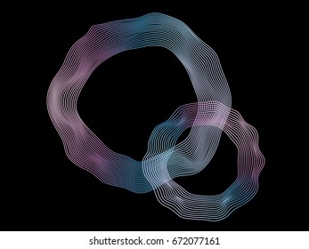 Abstract flowing wave surface of circle lines with colorful soft tone color palette on black background for design element, banner, background