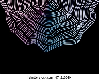 Abstract flowing wave surface of circle lines with colorful soft tone color palette on black background for design element, banner, background