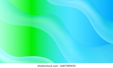 Las Abstractas ondas de vibrante degradado verde y azul brillante se mezclan suavemente, creando un fondo dinámico y moderno.