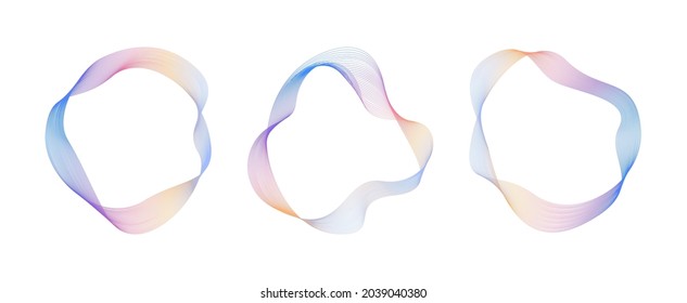 Abstract flowing wavy lines circle ring and rainbow gradient color  Digital round frequency track   voice equalizer  Vector blend design element