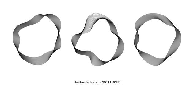 Abstract flowing wavy lines circle ring black color. Digital round frequency track and voice equalizer. Vector blend design elements